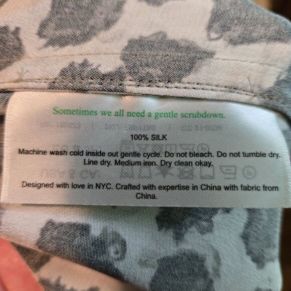 M.M. LaFleur shirt womens XXL allover abstract print neutrals silk long-sleeve - Picture 4 of 8